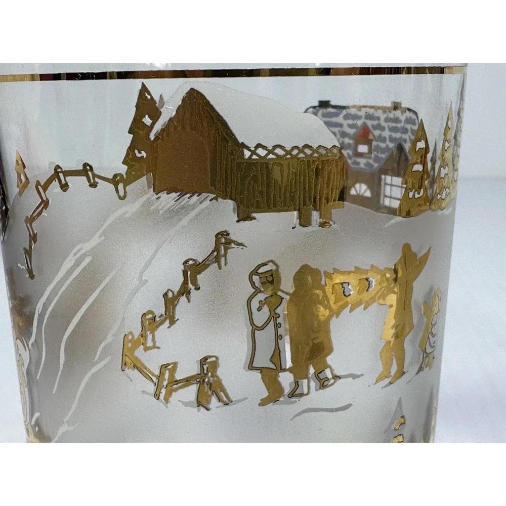 VINTAGE CHRISTMAS CULVER OLD FASHIONED GLASSES WINTER SCENES SLEIGH CAROLING